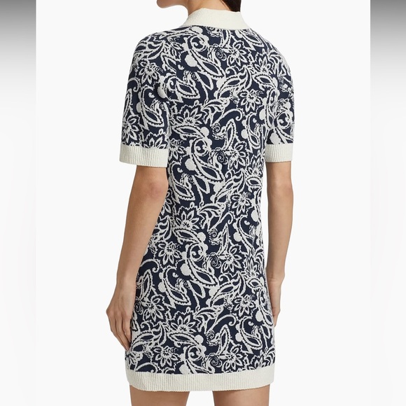 NWT Ramy Brook Erin Knit Printed Collared Blue & Cream Mini Dress | M - Picture 2 of 6